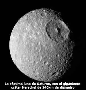 Mimas, la séptima luna de Saturno, con el cráter Herschel La luna Mimas