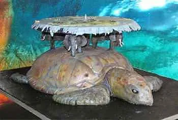 Elefantes y tortuga sujetan una Tierra plana Elefantes y tortuga sujetan una Tierra plana