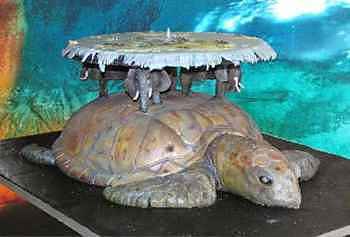 Elefantes y tortuga sujetan una Tierra plana Elefantes y tortuga sujetan una Tierra plana